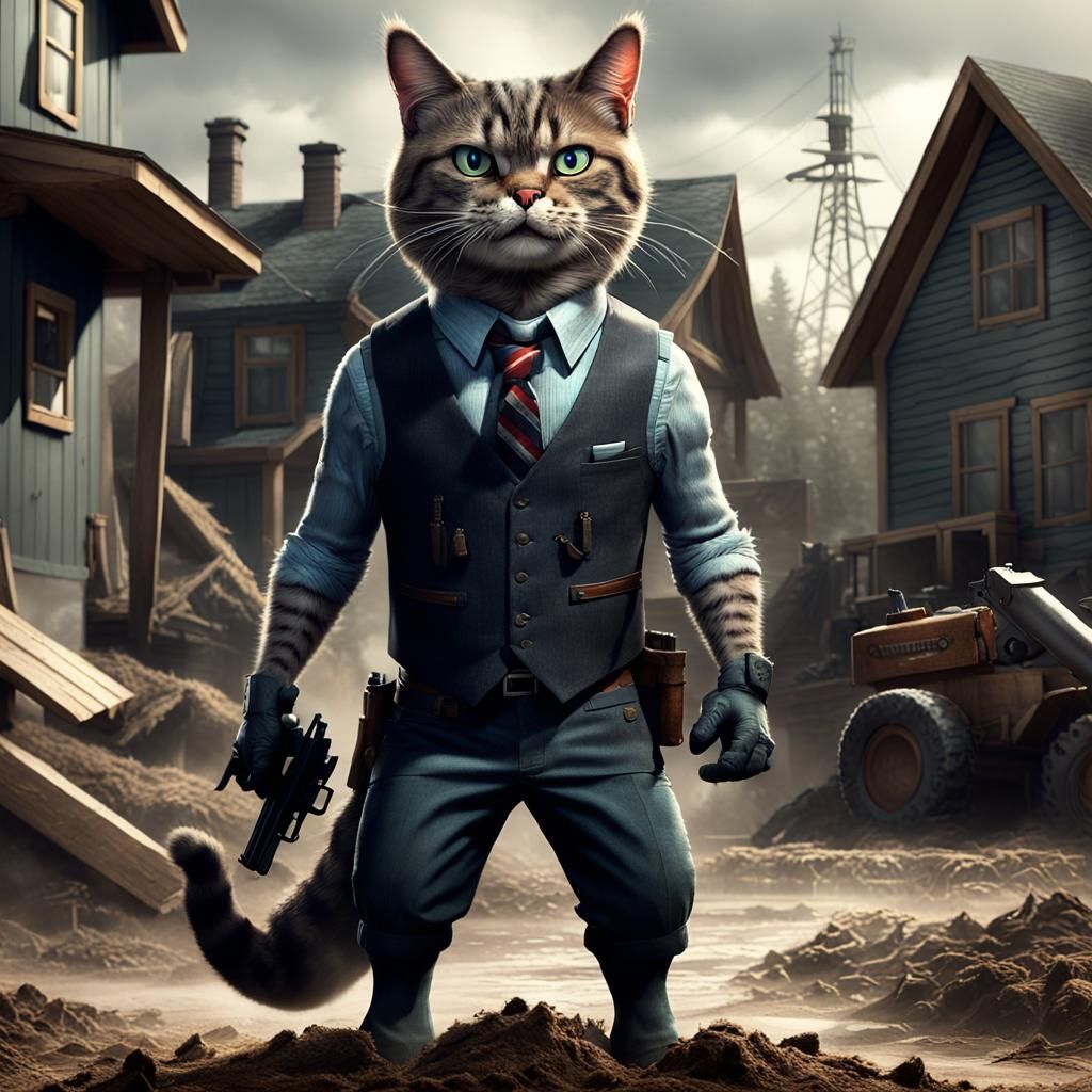 Intimidating Lumberjack Cat in Dark Fantasy Style