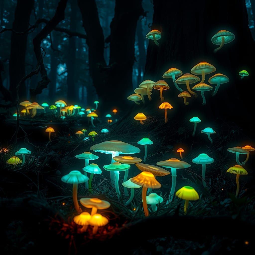 Bioluminescent Mushroom Forest: A Digital Fantasy