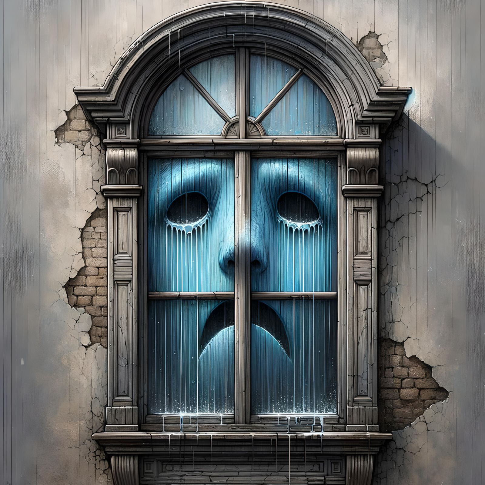 Sad Anthropomorphic Window in Victorian Style