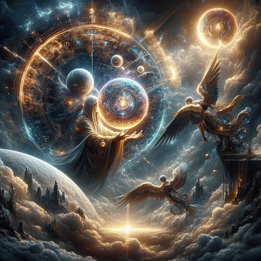 Cosmic Harmony: Angelic Beauty in Matte Painting Style