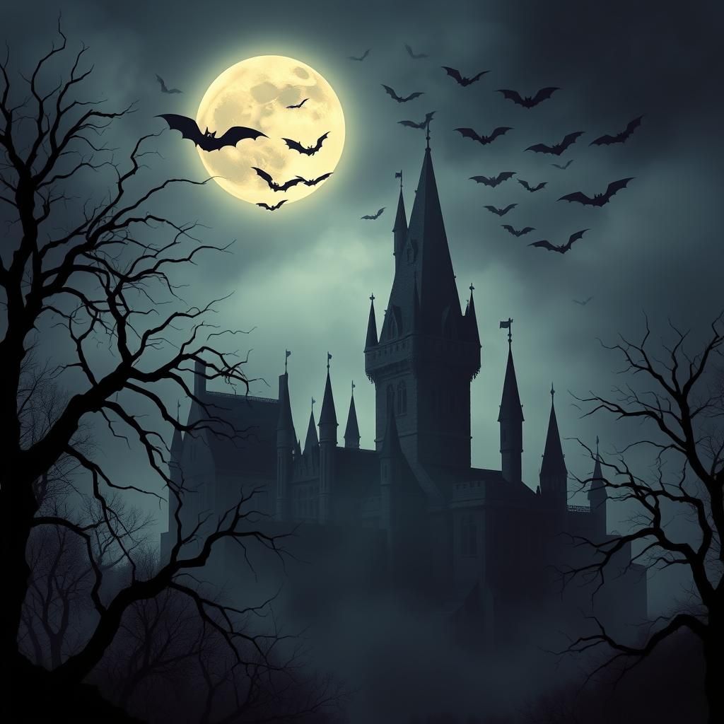 Eerie Dracula's Castle Silhouette in Moonlight