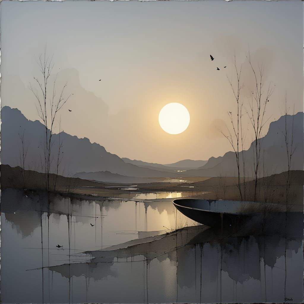 Minimalist Abstract Painting with Curvilinear Forms