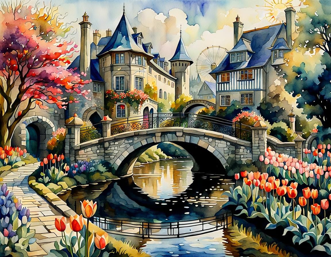Art Nouveau City with Tulip Garden