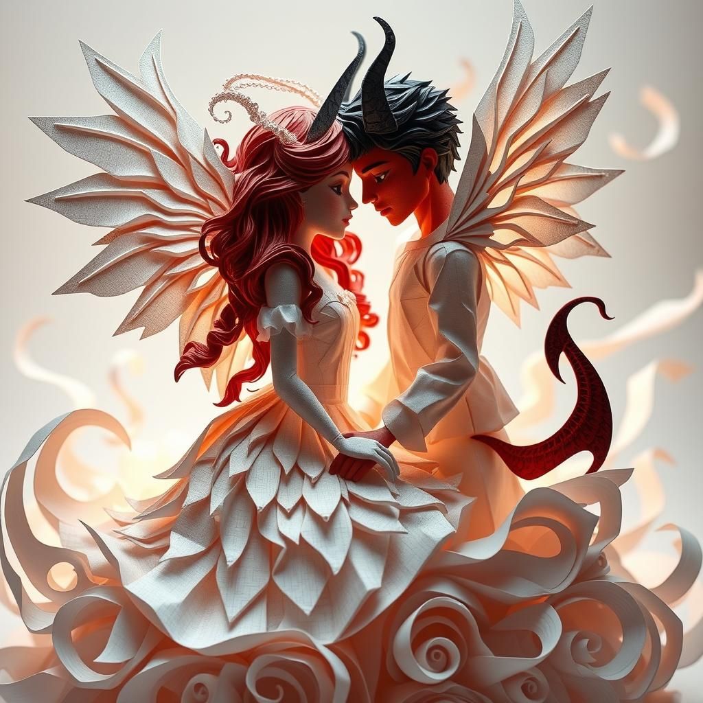 Angel and Devil Papercraft Love Story Book Cover