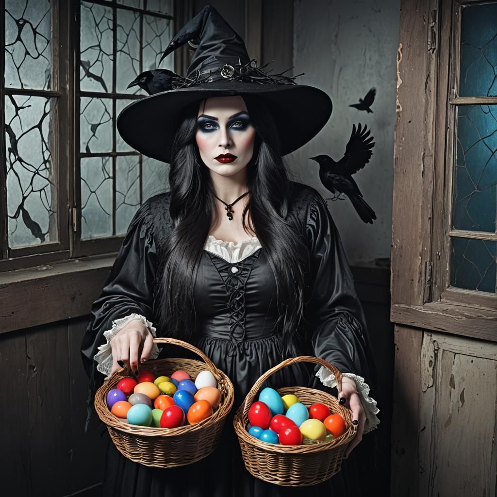 Eastern Witch with Colorful Eggs, Detailed Portrait