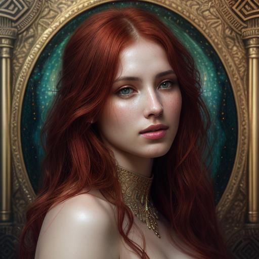 Redhead Woman in Water with Glistening Skin