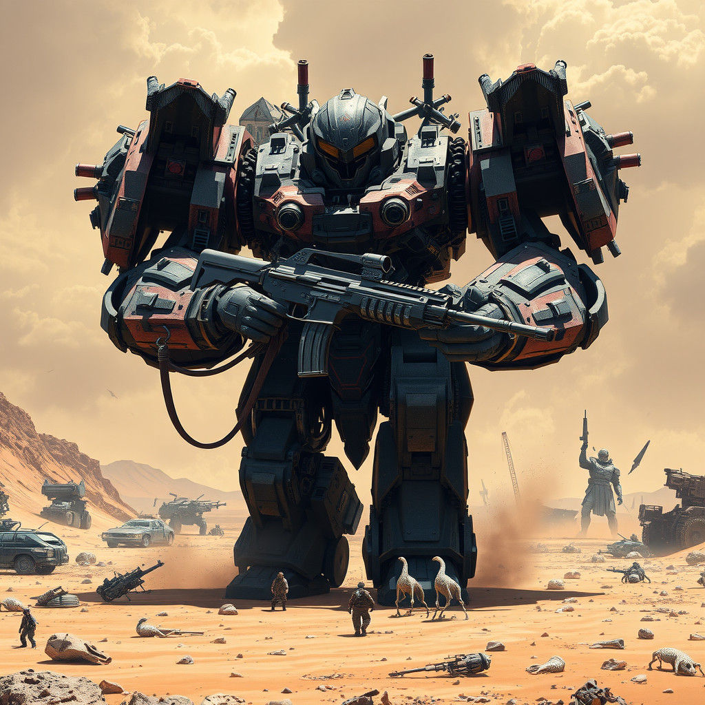 Bio-Mechanical War God in 90s Anime Style