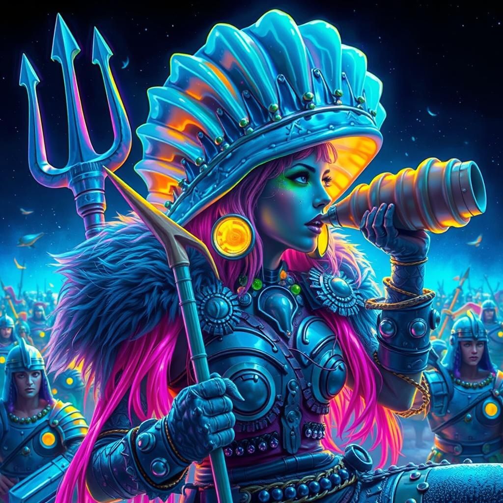 Clam-Headed Boudica Leads Fish-Men in Battle