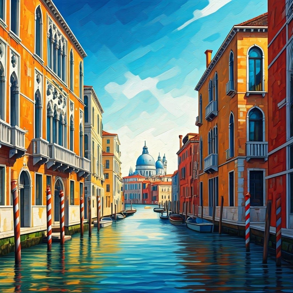 Venice Cityscape in Abstract Geometric Style