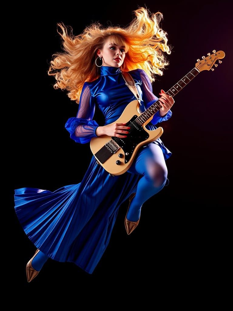 Glamorous Rockstar Goddess Frozen in Mid-Air