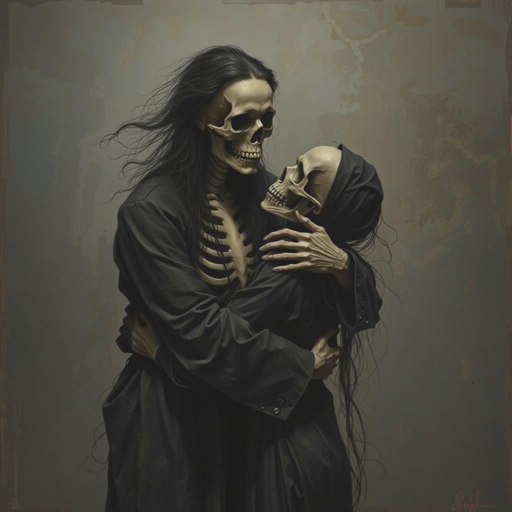 Skeletal Embrace: A Dance of Love and Mortality