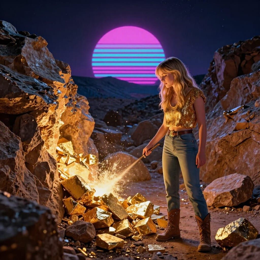 Sarah Sheahan Mining Gold in Neon Retro Style