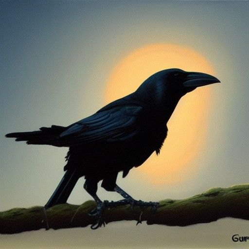 Crow Silhouetted Against Full Moon, in Oil Painting Style