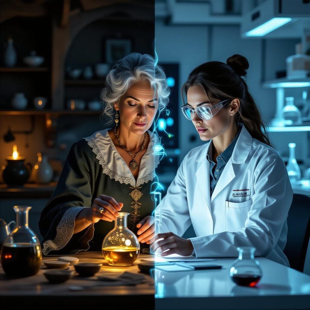 Dual Reality: Witch and Scientist Portrait