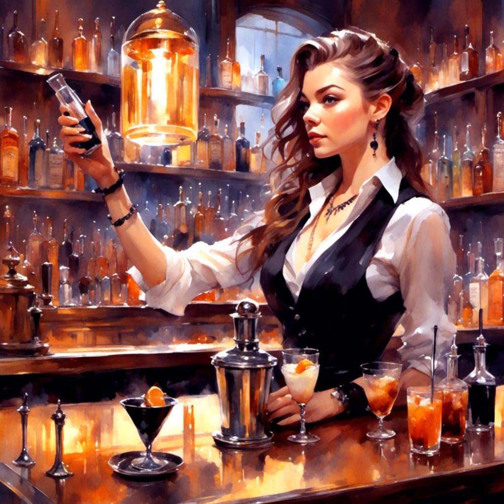 Goth Bartender Shaking Cocktail