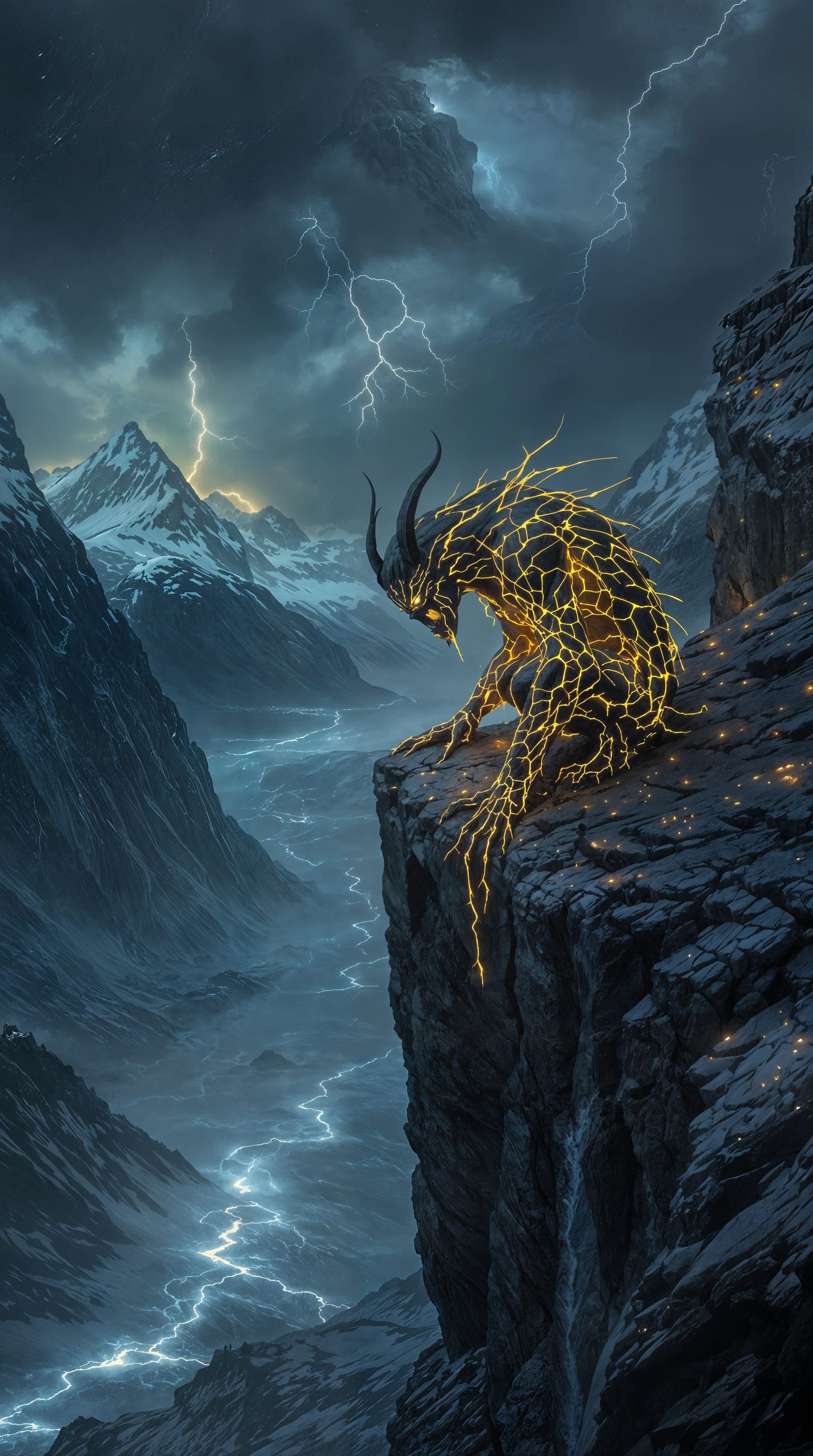 Sorrowful Troll in Stormy Norwegian Fjord Landscape