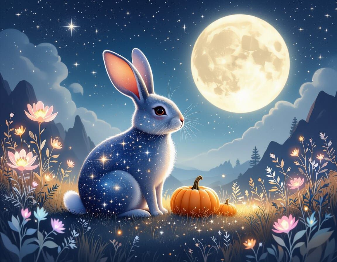 Cosmic Rabbit Overseeing Mystical Harvest Festival