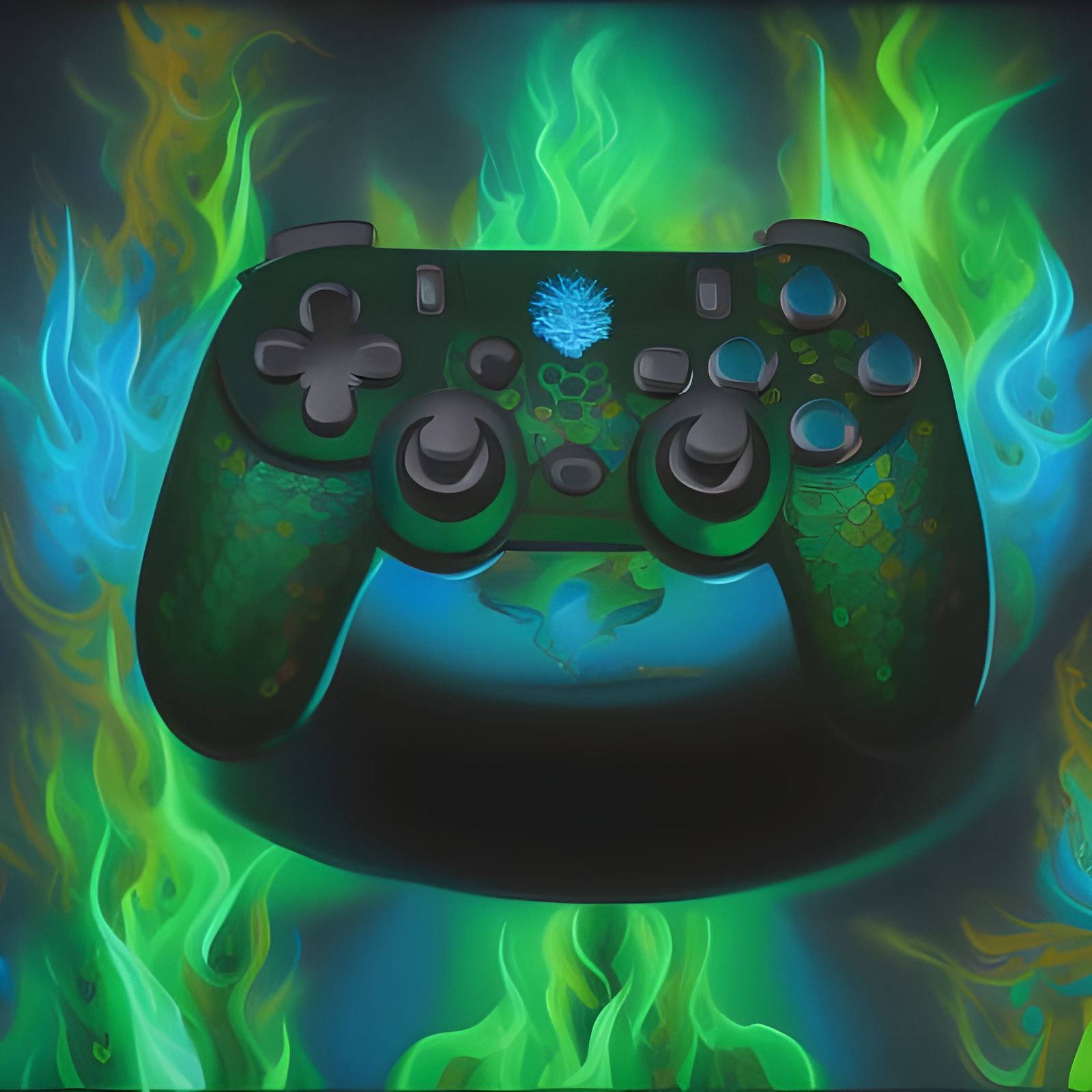 Magical Forest Gaming Setup in Oil Painting Style