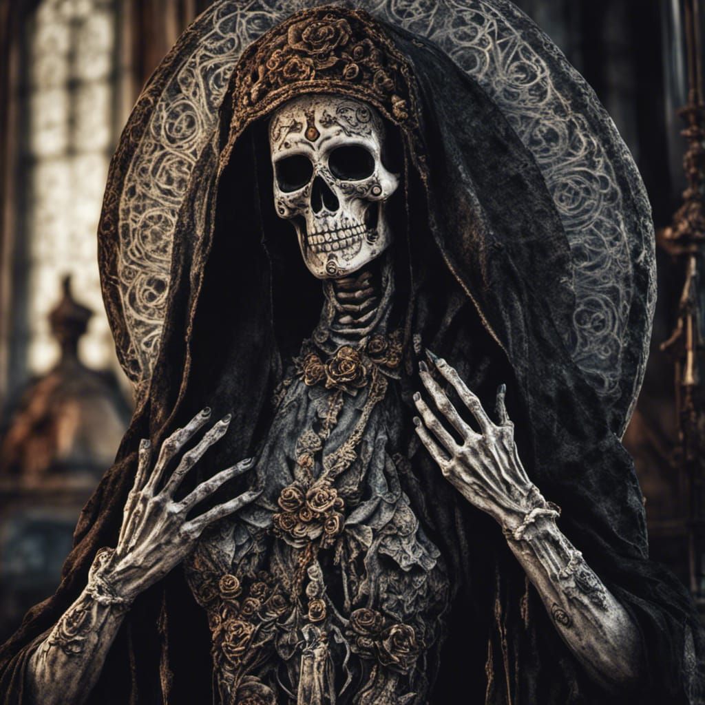 Hyperrealistic Gothic Photoillustration of Santa Muerte