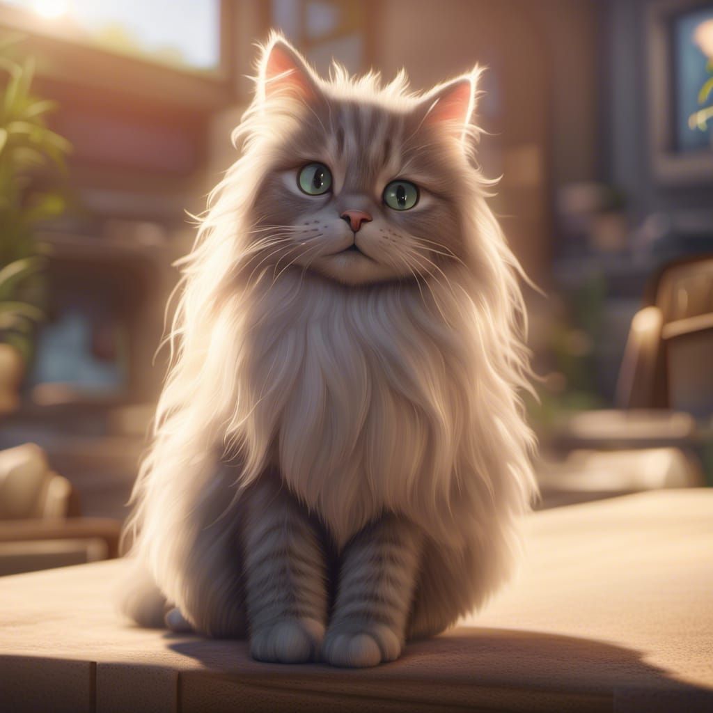 Fluffy Cat in Disney Style with Volumetric Lighting