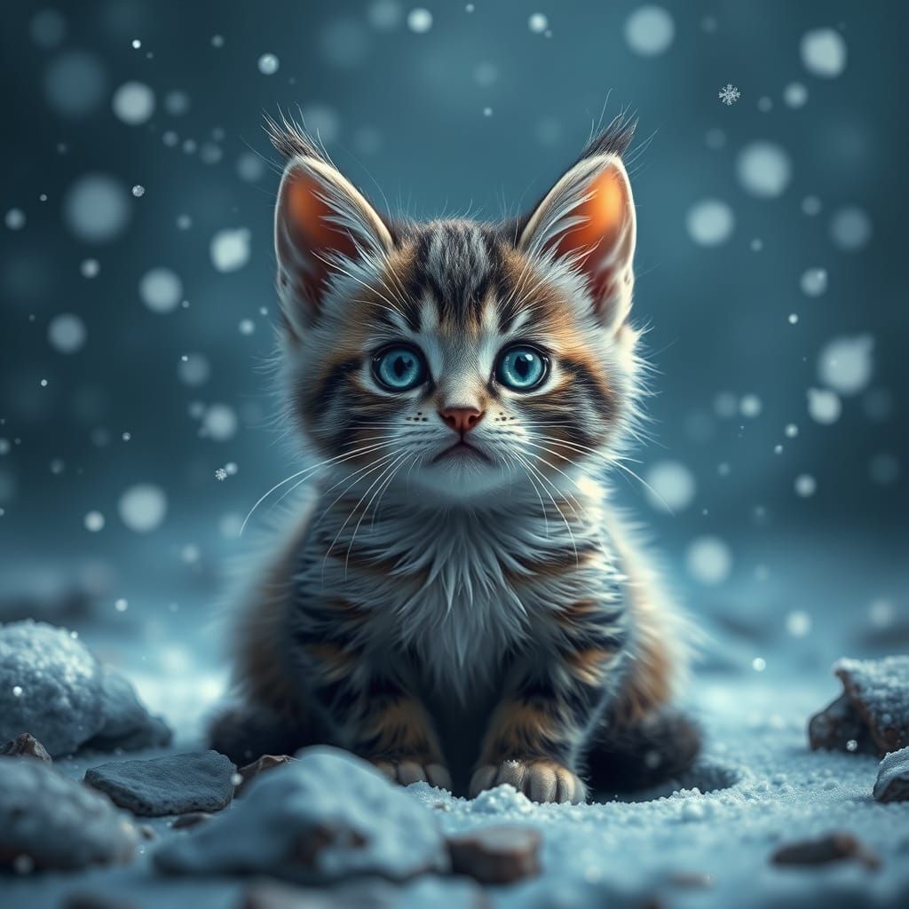 Winter Wonderland Kitten in Snowy Scene