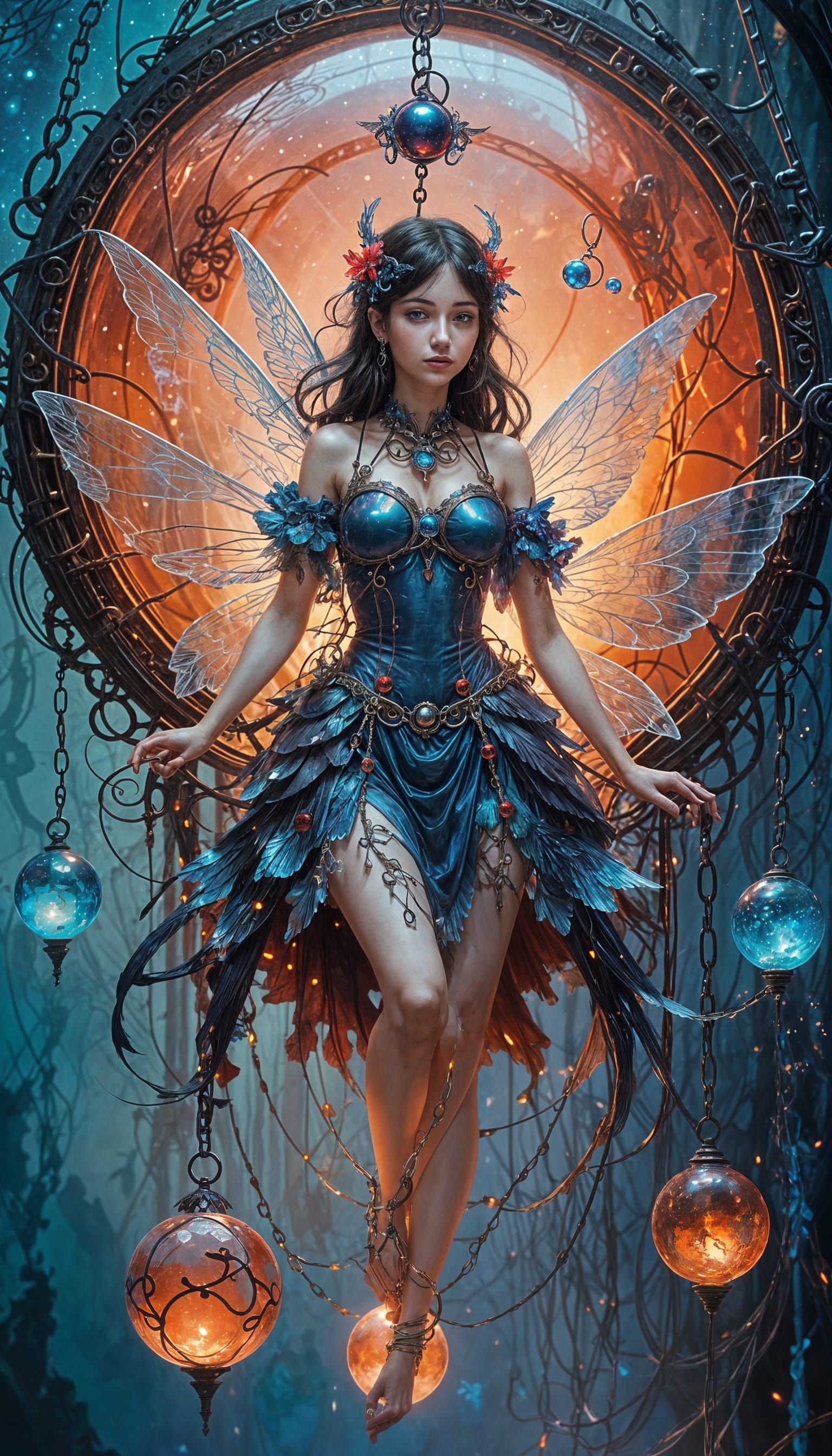 Surreal Fairy with Mechanical Elements in Dreamy Setting