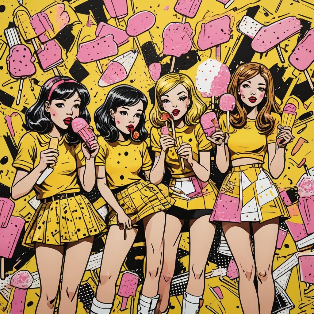 Pop Art Girls Enjoying Popsicles in Comic Style