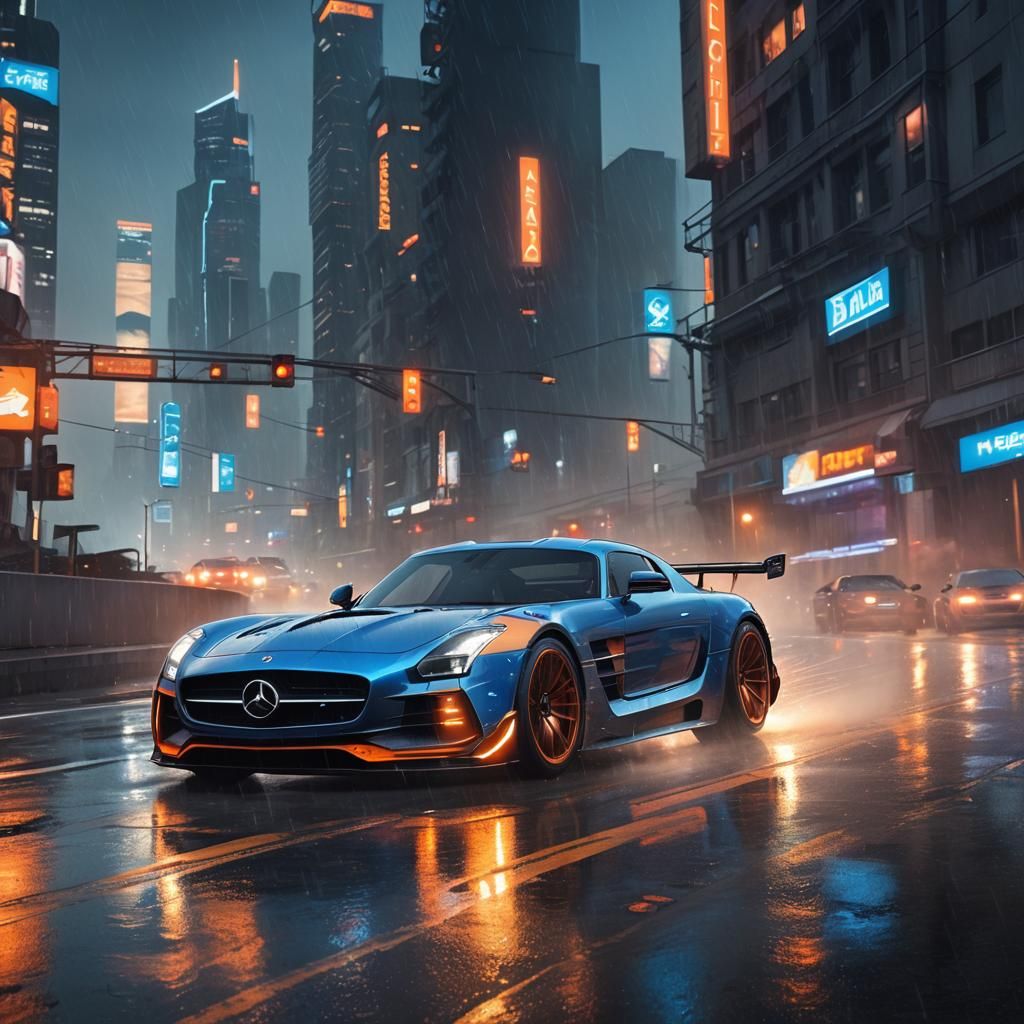 Futuristic SLS Races Down Neon Road: Digital Art