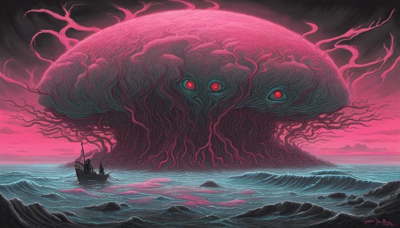 Eldritch Island in Alien Ocean: Synthwave Horror