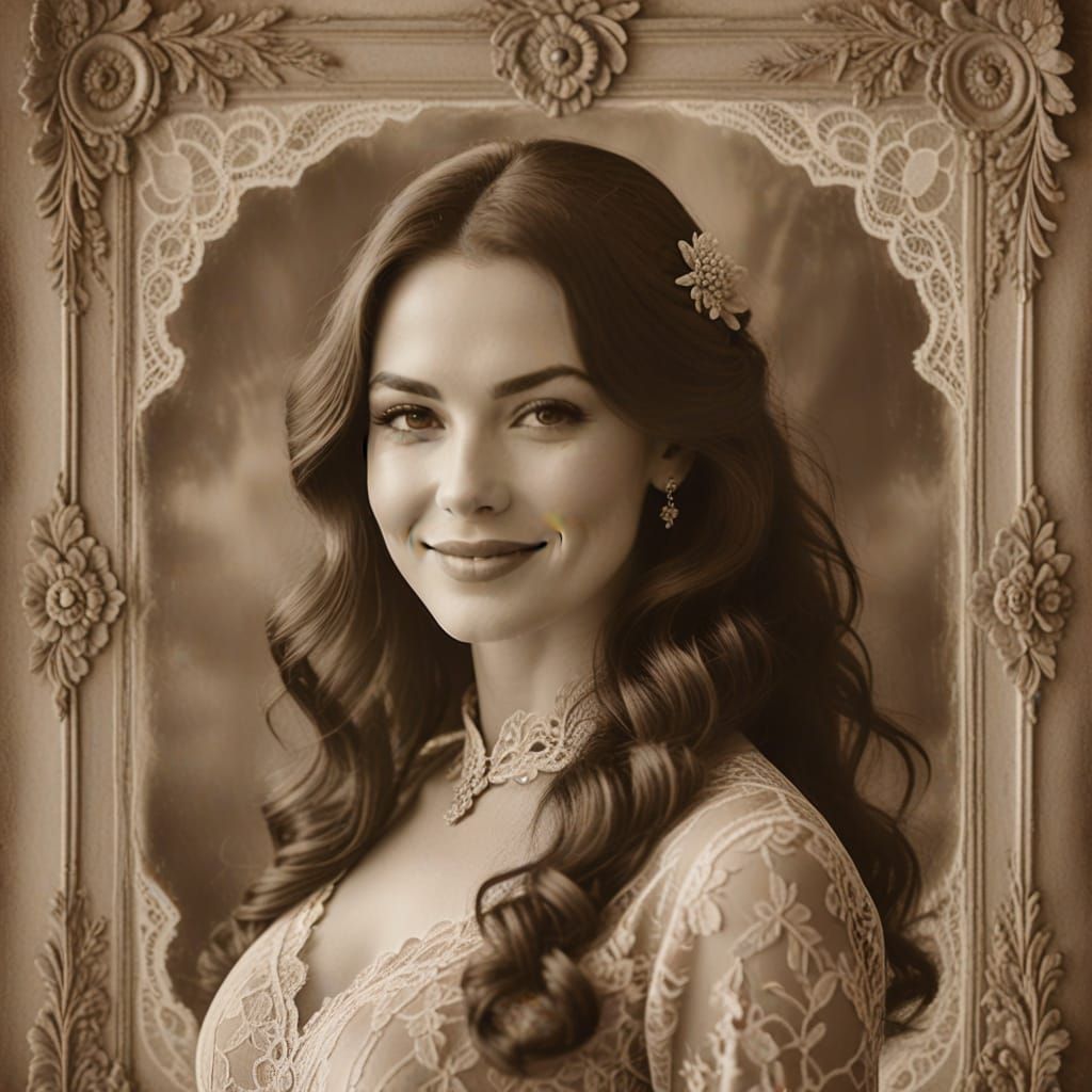 Elegant Woman in Lace Dress: Vintage Sepia Photography
