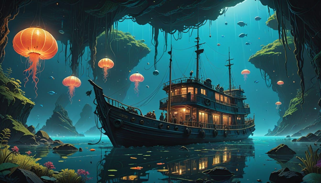 Electric Dreams Underwater Market Scene in Iridescent Colors