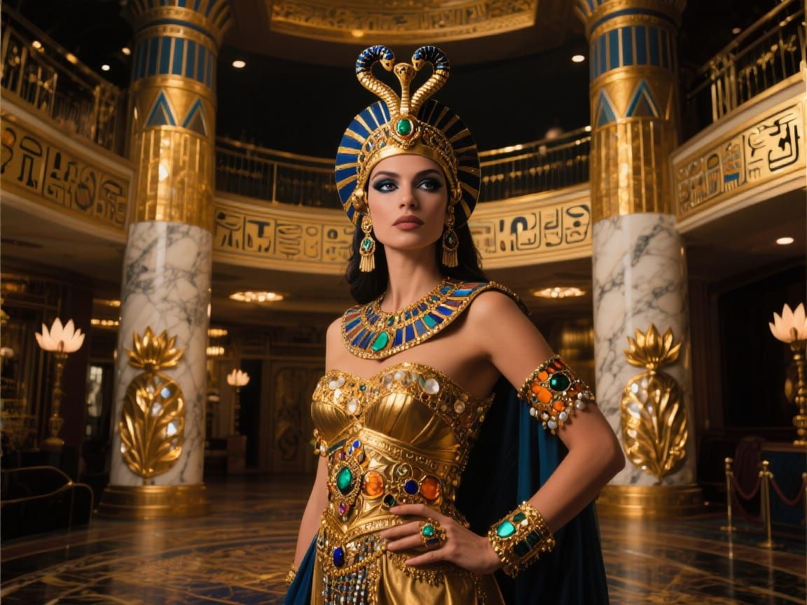 Cleopatra in Art Deco Theater Lobby