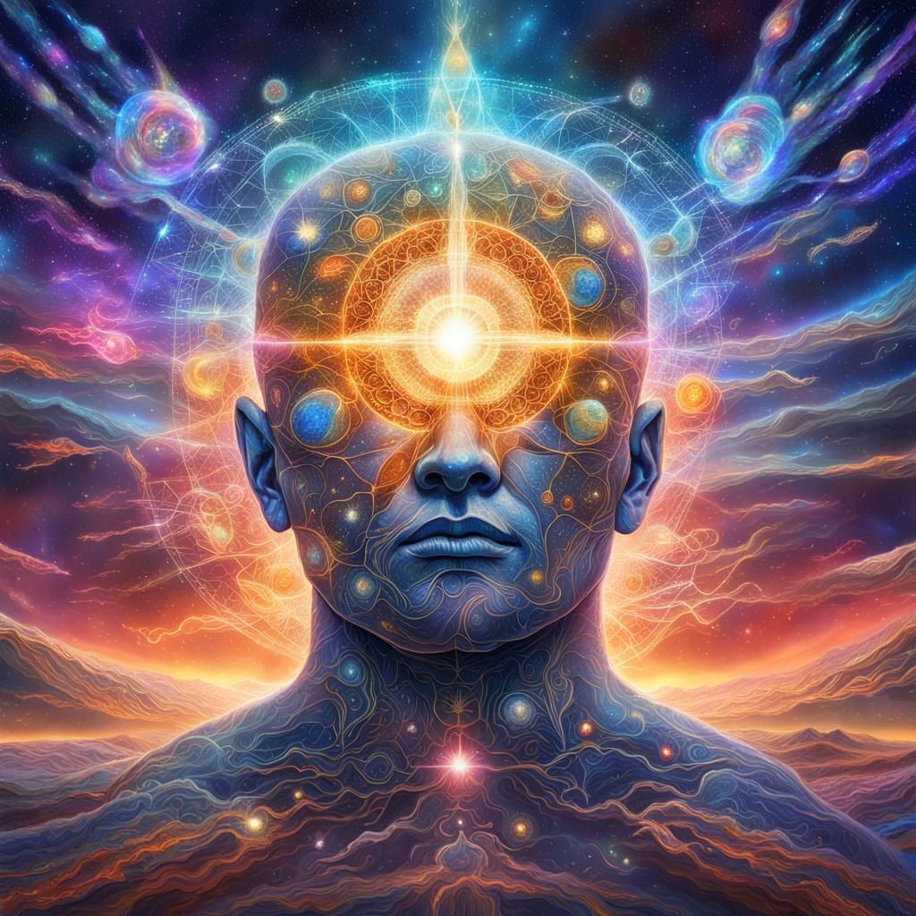 Mind Under Attack: Cosmic Holographic Illustration