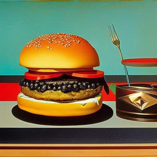 Surreal Burger and Pepsi in Restaurant
