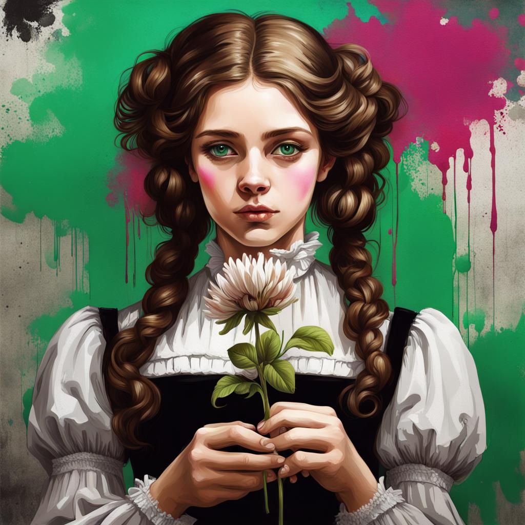 Victorian Lady with Flower in Graffiti Art Style