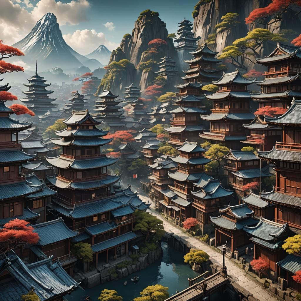 Fantastical Japanese City in Detailed Matte Painting