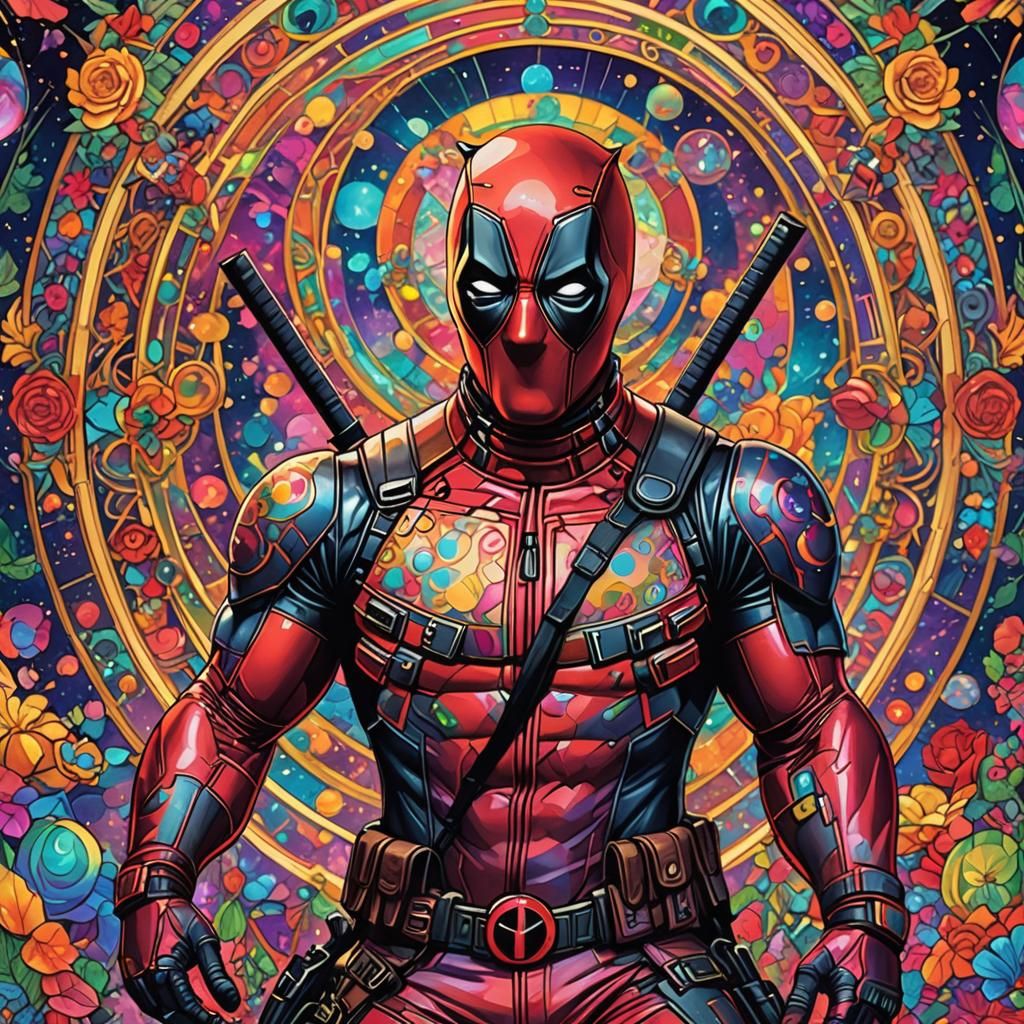Deadpool in Art Nouveau Rainbow Style