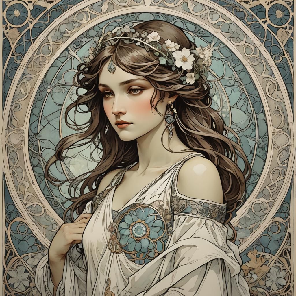 Neo-Art Nouveau Illustration in Alphonse Mucha Style