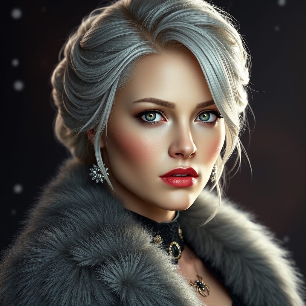 Elegant Russian Ice Widow in Platinum Blonde Hair