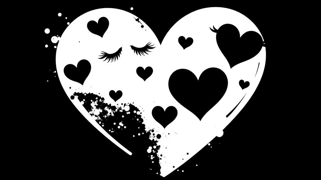 Abstract Black and White Shape with Hearts