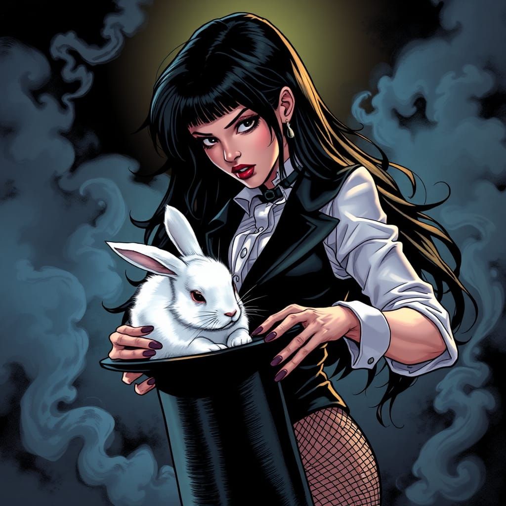 Magician Pulls Rabbit in Comic Book Style