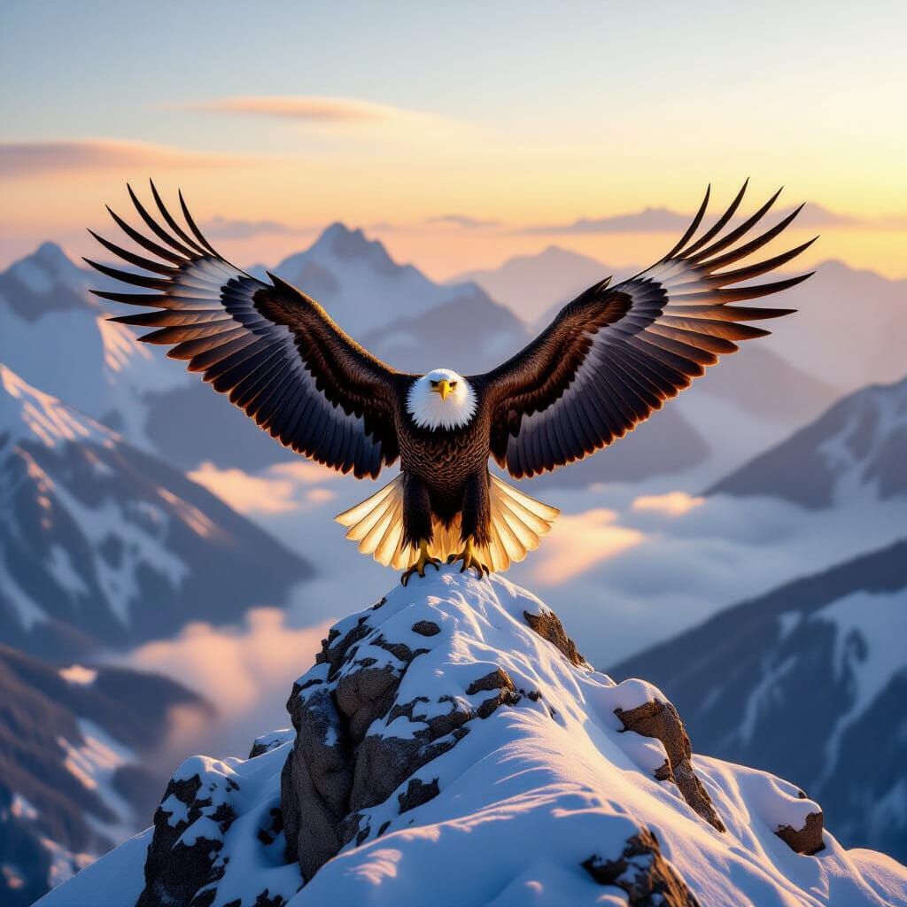 Majestic Eagle at Dawn on Mountain Peak in Golden Light