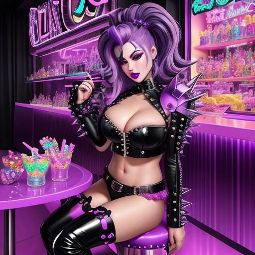 Female Bartender in Candy Art Style with Spikes