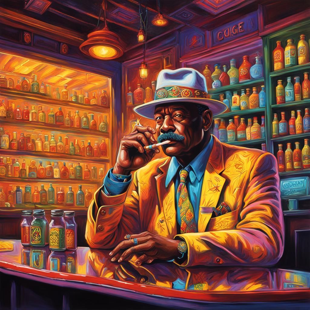 Psychedelic Pot Cigar Scene in Urban Style