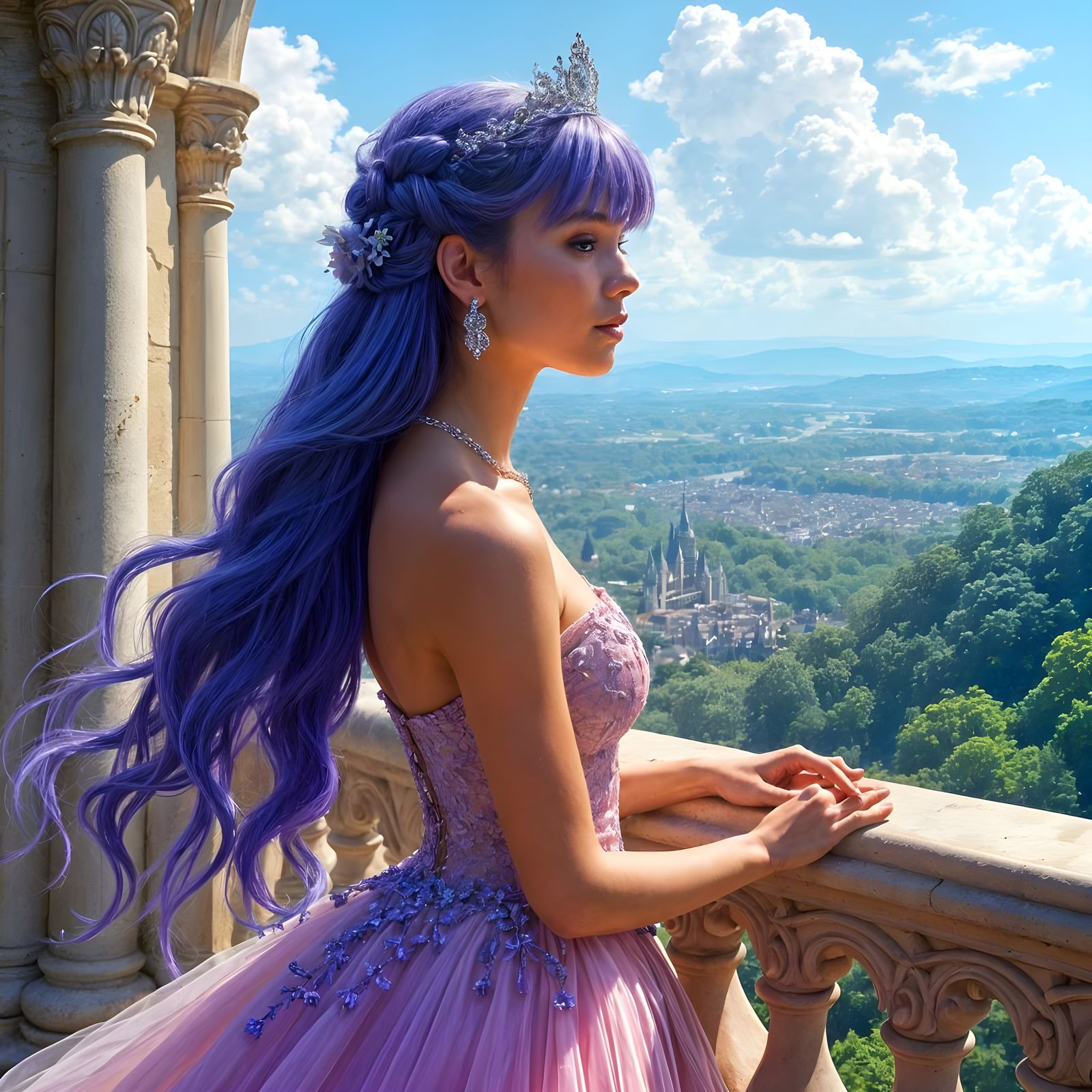 Elegant Princess Adorned with Lavender and Diamonds