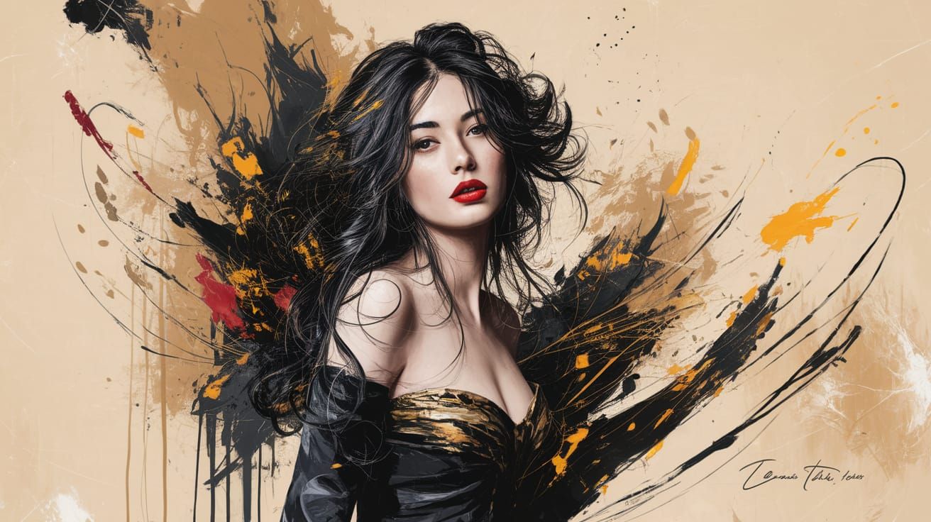 Portrait of Woman with Red Lipstick in Digital Art