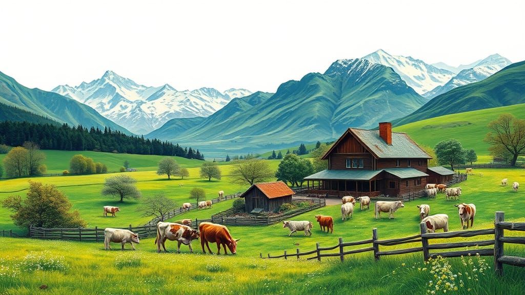 Serene Dairy Farm Landscape in Post-Impressionist Style