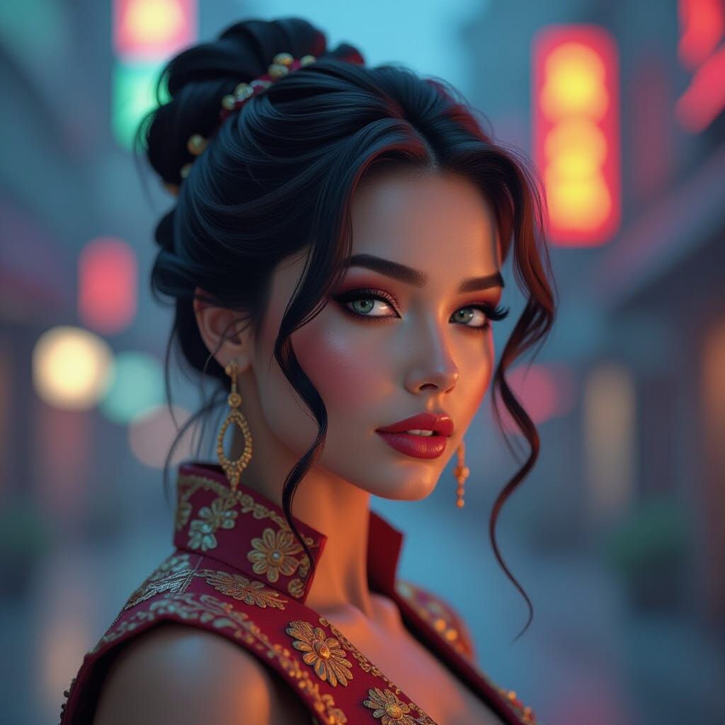 Cinematic Heroine in Dramatic Sci-Fi Style