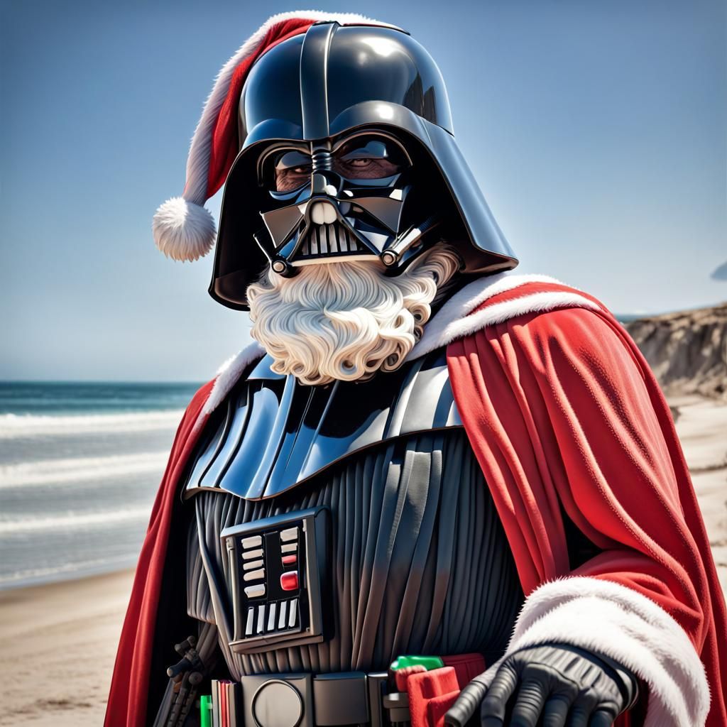 Darth Vader as Santa Claus on a Sunny Beach