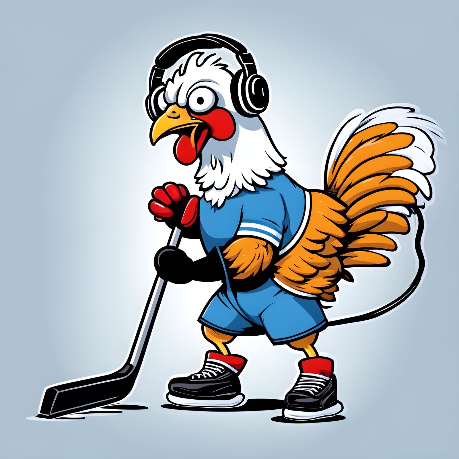 Anthropomorphic Chicken Plays Hockey with Vacuum